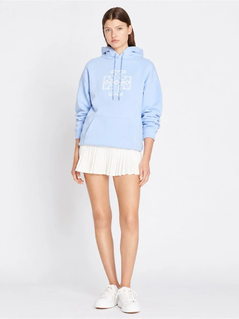 Tory Burch | Baby Blue 100% Cotton Heavy French Terry Logo Hoodie ~ XL